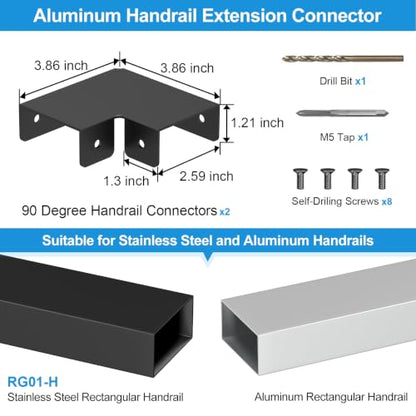 Black Cable Railing Handrail Corner Connectors, Aluminum - size: 90 Degree Sleeve