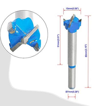 Forstner Drill Bits Professional Carbide Woodworking Hole Saw, Cutting Diameter 15mm, 2Pcs (Blue, Silver) - size: 15mm
