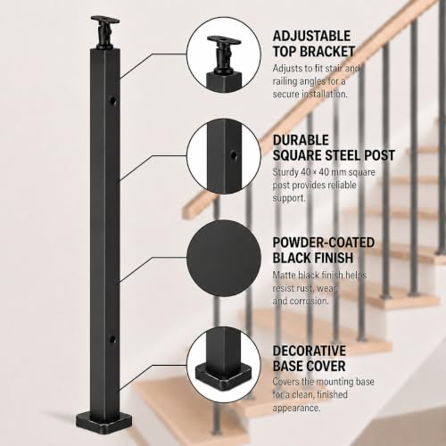 42-Inch Glass Railing Corner Post, 40mm, Black (LIUCHONGYANG99) - size: 40MM*40MM, style: BLACK-Corner Post