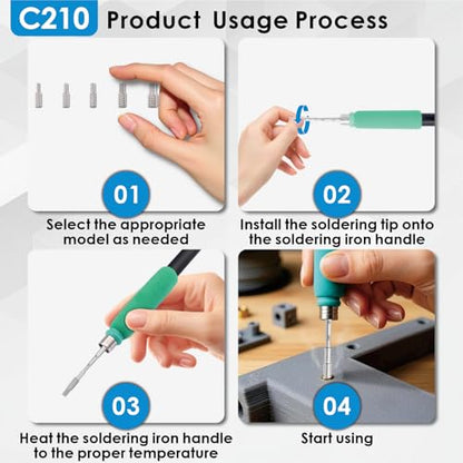 Heat Set Insert Tool, Soldering Iron Tips with M2 M2.5 M3 M4 M5 Thread Inserts, Compatible with C210 Soldering Iron, Professional Tools for 3D Printing Enthusiasts丨DIY Makers