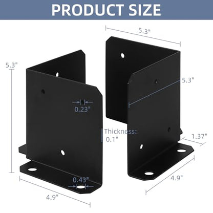 Post Anchor Brackets Kit for 6x6 8x8 Post, Adjustable Post Base Heavy Duty Half Column Support Bracket for Pergola Railing Mailbox Deck Black 8 PCS