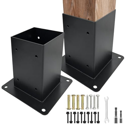 2PS Post Anchor Base,Concrete Wood Fence Post Base for 4" x 4"(Actual:3.5" x 3.5") Lumber,Pergola Post Holder for Deck Post,Fence Post,Porchs Post W/Hardware (1Pack)……