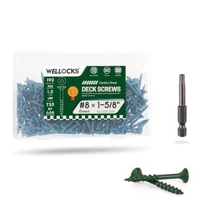 WELLOCKS #8 x 1-5/8 in Green Deck Screws, 1.2 lbs with T25 Bit - size: #8×1-5/8", style: 1.2LBS Green