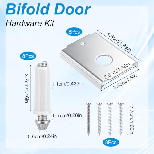 24pcs Bifold Door Hardware Repair Kit, Carbon Steel Bifold Closet Hardware for 1-3/8" Wood Doors with 7/16" Pivot Hole, Includes Metal Brackets, Screws & Pivot Accessories, Top or Bottom Replacement