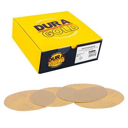 Dura-Gold Premium 6" Gold Sanding Discs, 400 Grit, Hook & Loop, Box of 50 - size: 400-Grit