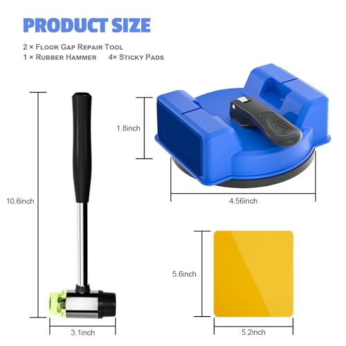 2-Pack Floor Gap Fixer Tool with Double-Sided Striking Design – Heavy-Duty Suction Cup & Reusable Pads for Hardwood, Laminate, LVP and Floor Installation & Repair