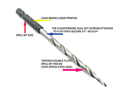 FTG USA 3Pc #8 (11/64") Countersink Drill Bit Set Tapered Bits