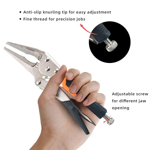 5-Piece Locking Pliers Set, 5", 7" & 10" Curved Jaw Adjustable Vise Grip Pliers and 7" & 9" Long Nose Welding Clamps for DIY Projects,Mechanic and Woodworking - size: L 5-10 inch w/ rubber handle