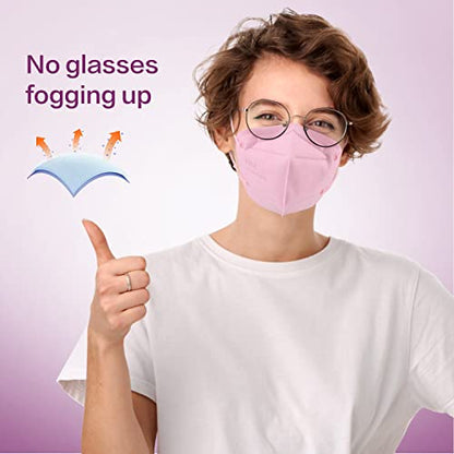 Miuphro 50 Pack Cup Dust Safety Disposable Masks, KN95 5-Layer Foldable Masks - color: Pink