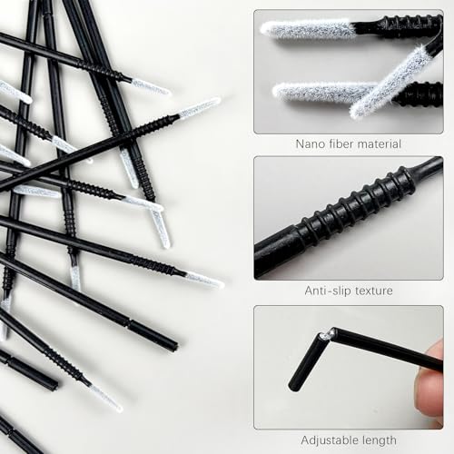200PCS Disposable Micro Applicator Brushes – Mini Precision Swabs for Eyelash Extensions, Glue Removal, Makeup, Nail Art & Cleaning (Black)