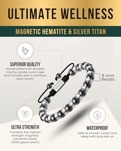 MagnetRX® Hematite Beaded Magnetic Bracelets (Silver Titan 8mm) - color: Silver Titan 8mm Bead