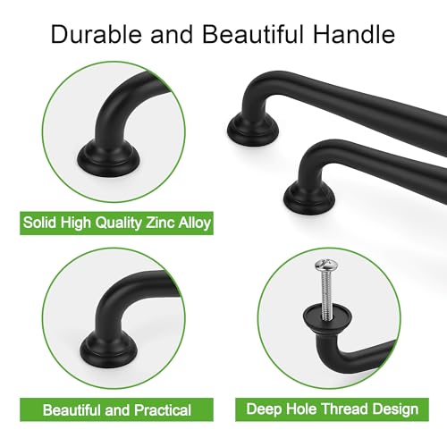 TUNNY 10 Pack Cabinet Handles-6.3"/160mm Screw Spacing Matte Black Furniture Hardware Handles for Kitchen Cabinets Bedroom Dresser Wardrobe Cabinet Pulls - color: Matte Black, size: 6.3"(160mm)Hole Center-10Pcs
