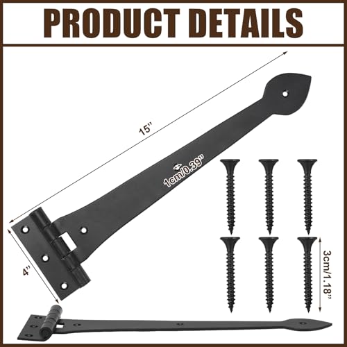 2 Pack 15" Heavy Duty T Strap Hinges with Screw, Classic Style