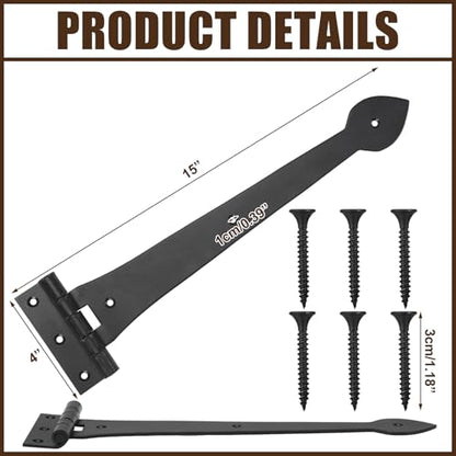 2 Pack 15" Heavy Duty T Strap Hinges with Screw, Classic Style