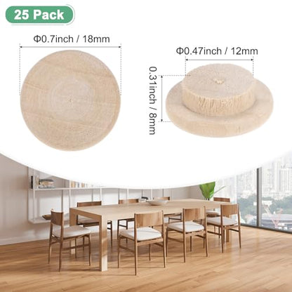 M METERXITY 25-Pack Wood Plugs 18 x 12mm Beech Button Wood Top Plugs - size: 18x12mm