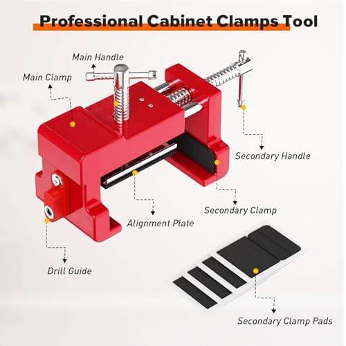 Cabinet Clamps, Cabinet Installation Cabinetry Clamps Face Frame Clamps Tools with Two Side Screws and Alignment Plate, 4 Pack, Red - color: Red-4 Pack