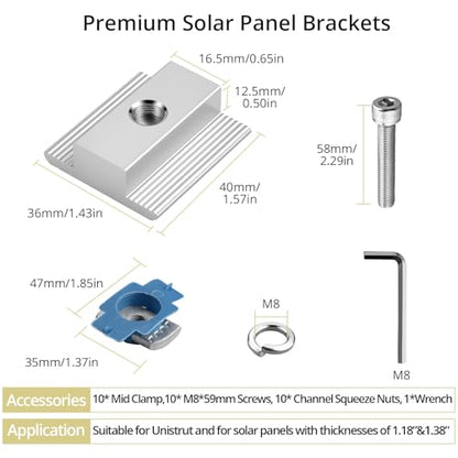 Anbte 10pcs Solar Panels Mid Clamps for Unistrut, 30mm/35mm, Silver - color: Silver, size: 1.18"(30mm) & 1.38"(35mm)