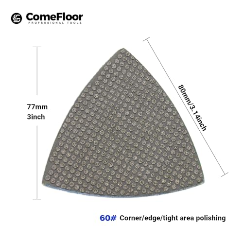 Triangular Diamond Polishing Pads for Corner Edge, Electroplated Sanding Pads for Oscillating Multi-Tools, 3’’(80mm), Grit 60, 4PCS - style: 60#
