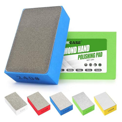 Diamond Hand Polishing Pads, 5PCS Diamond Sanding Pads 60/120/240/400/1000 Grit Sanding Block Foam Backing for Tile Glass Stone Marble Granite Ceramics Metal Wet&Dry (Plane) - color: Plane-5Pcs