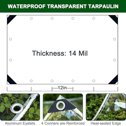 Clear Tarp with Grommets, 3x5ft Transparent Tarps Heavy Duty Waterproof - size: 3x5ft