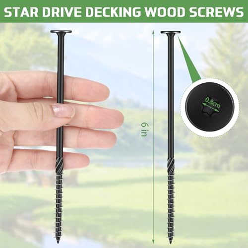 Hicarer 100 Pcs 6 Inch Lag Screws Structural Wood Screws #14 x 6, Heavy Duty Construction Screw Star Drive Timber Screw Bulk, Rust Resistant, Black Coated for Exterior Wood Log Decking Landscaping