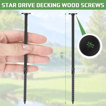 Hicarer 100 Pcs 6 Inch Lag Screws Structural Wood Screws #14 x 6, Heavy Duty Construction Screw Star Drive Timber Screw Bulk, Rust Resistant, Black Coated for Exterior Wood Log Decking Landscaping
