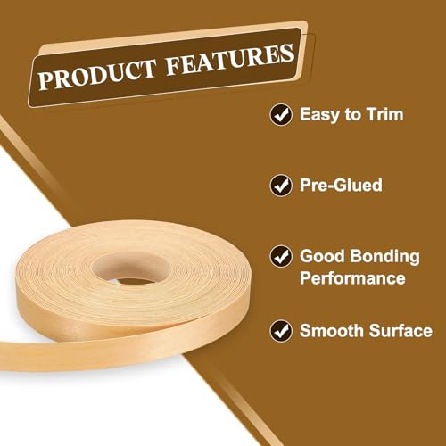 uxcell 3/4 Inch x 49ft Wood Veneer Edge Banding, Pre-Glued Flexible Pine Edging Strips, Iron on with Hot Melt Adhesive Wood Tape for Cabinet Repair and Furniture Restoration - size: 3/4 Inch x 49ft