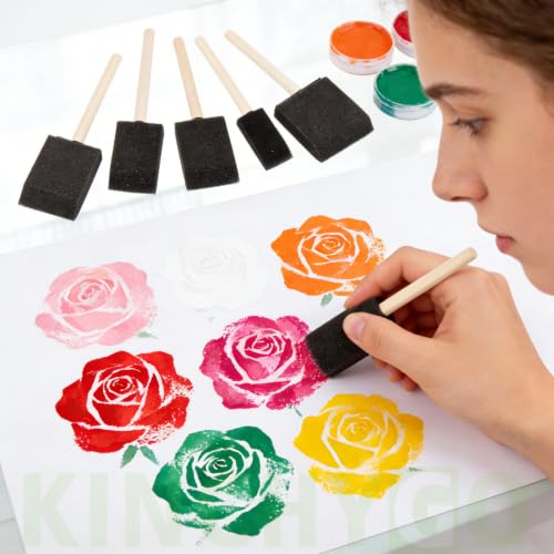 20 Pack Foam Paint Brushes with Wooden Handle (5 Size)