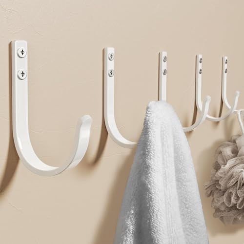 22LB Wall Hooks for Hanging Towel/Coat, White 5 Pack - color: White, size: 5 Pack