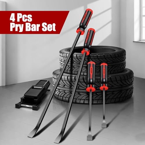 WISEUP 4-Piece Pry Bar Set，8",12",18",24" Heavy Duty Crowbar