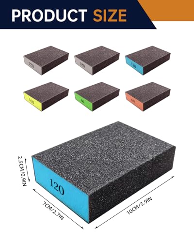 12Pcs Sanding Block Sponge Set, Reusable Sandpaper for Wood & Drywall - color: Deep Blue