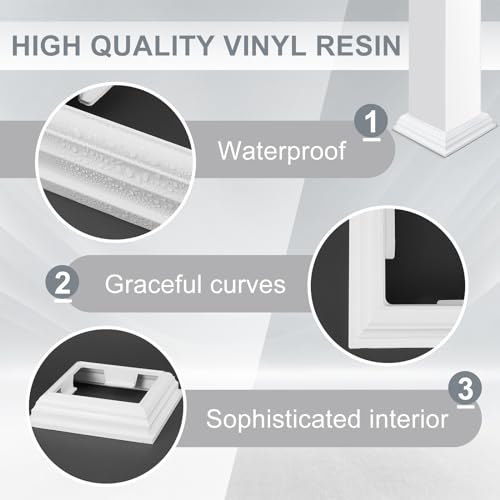 Thyle 2 Pack 5x5 Inch Vinyl Post Skirts One-piece Post Base Trim, White - size: 5x5 Inch