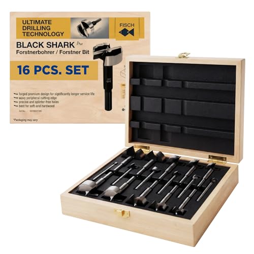 Forstner Bit Set Woodworking Black Shark Forged, 1/4" to 2-1/8", 16-Pcs Box - size: 16pc Set 1/4-2-1/8"