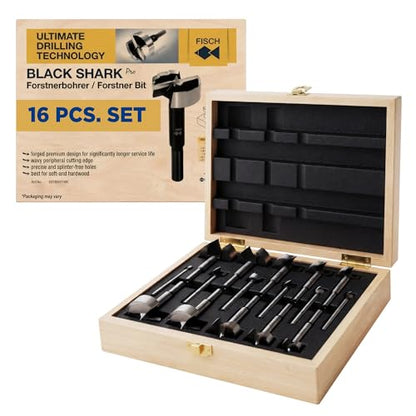 Forstner Bit Set Woodworking Black Shark Forged, 1/4" to 2-1/8", 16-Pcs Box - size: 16pc Set 1/4-2-1/8"