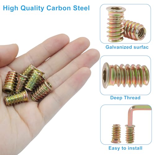50 Pcs Threaded Inserts for Wood, 1/4"-20 x 20mm - size: 1/4"-20 x 20mm