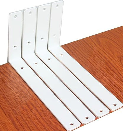4 Pack - L 10" x H 6" x W1.5, 5mm Thick White L Shelf Bracket, Iron Shelf Brackets, Metal Shelf Brackets, Floating Shelf, Shelf Supports with Screws - size: 10''x6'', style: White 4 Pack