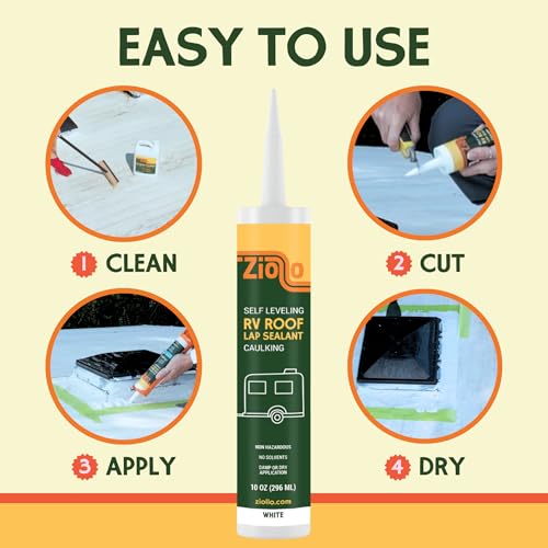 Ziollo RV Roof Lap Sealant - Self-Leveling EPDM Caulk for Rubber Roofs, Seams & Vents - Waterproof Sealant for Motorhomes, Trailers & Campers - White, 2-10 oz Tubes - size: 2 - 10 oz Tube