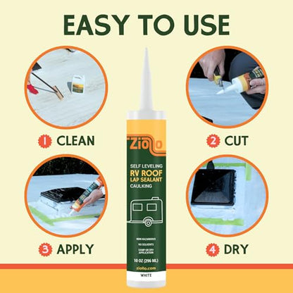 Ziollo RV Roof Lap Sealant - Self-Leveling EPDM Caulk for Rubber Roofs, Seams & Vents - Waterproof Sealant for Motorhomes, Trailers & Campers - White, 2-10 oz Tubes - size: 2 - 10 oz Tube