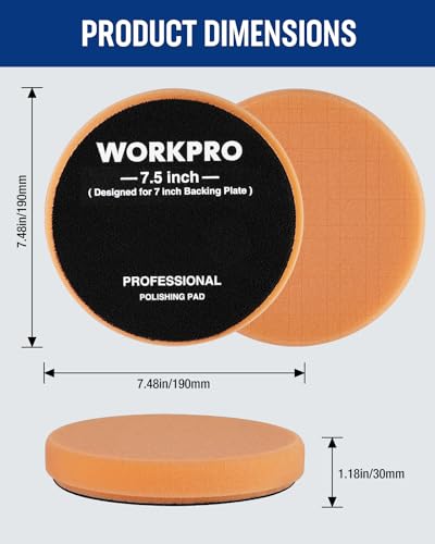 WORKPRO 7.5 Inch Buffing Sponge Pads, 5PCS - size: 7.5×7.5×1.2inch