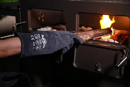 RAPICCA Fireplace Fire Pit Gloves, 662°F Fireproof Leather, 16 in Grey - color: Grey(length 16in)
