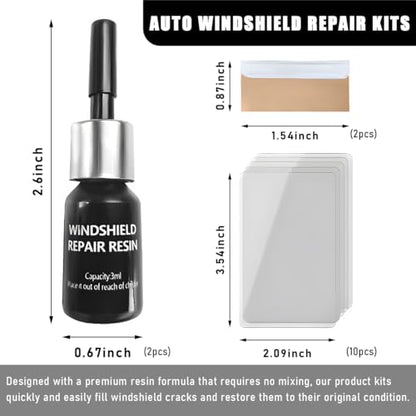 Yourkar 2 PCS Windshield Repair Kit, Quick Repair Resin Liquid for Windshield Glass Chip Scratch, Repair Fluid Resin Filler for Fixing Window Star-Shaped Crack, Car Accessories - color: Black, 2pcs