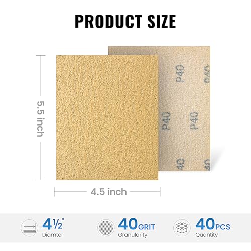 S SATC 1/4 Sheet Sandpaper 40PCS Hoop and Loop Sandpaper 5.5" x 4.5" Sandpaper for Palm Sander 40 Grit Sandpaper Sheets for Palm Sanders Sanding Sheets for Wood Woodworking and Car Automotive - style: 40grit