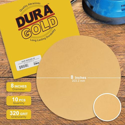 Dura-Gold 8" Gold PSA Sanding Discs, 320 Grit (Box of 10) - Self Adhesive - size: 320-Grit