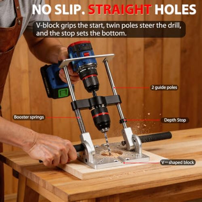 Portable Drill Guide for Angled or Straight Holes with Guide Rod