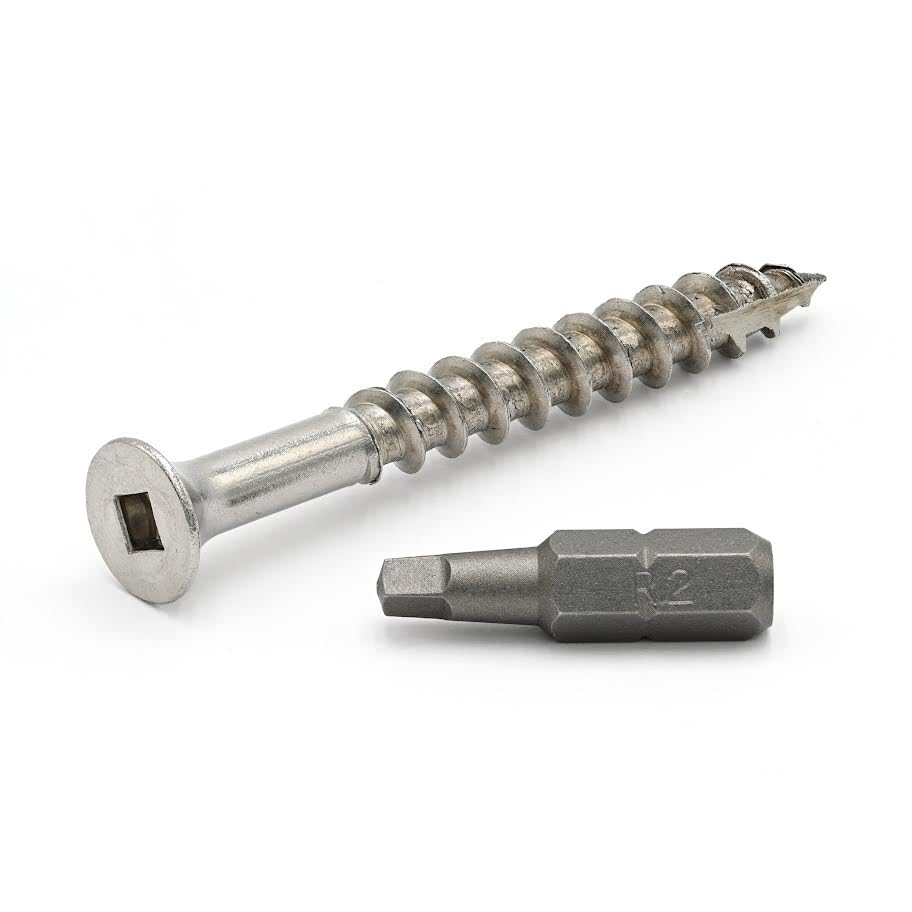 Stainless Steel Deck Screws, #6 x 2 inch, Square Drive, Type 17 Tip, 18-8 Grade, 100 Pack w/Bit Included