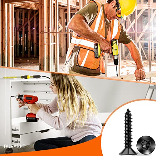 100 PCS #6 x 1 Flat Head Torx/Star Wood Screws, 18-8 (A2) Stainless Steel, Full Threaded & Black Coated for Durability, T15 Drive Bit Included, No.6 X 1 Multipurpose Screw by TPOHH - size: #6 X 1 inch
