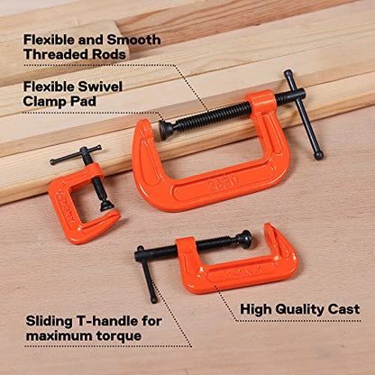 PONY Malleable Iron C-Clamp Set, 3-Piece, (1", 2", 3") - size: 1"+2"+3"
