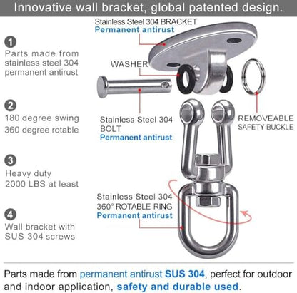 SELEWARE Ceiling Swing Mount Stainless Steel Swing Hangers Swing Hook 4 Pcs - color: Silver - 360° Swing Hanger ( 4 Pack )