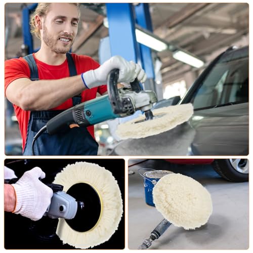 Tallew 6 Pcs Wool Buffing Pads Hook Loop for Drill Polisher, 5 Inch - size: 5 Inch