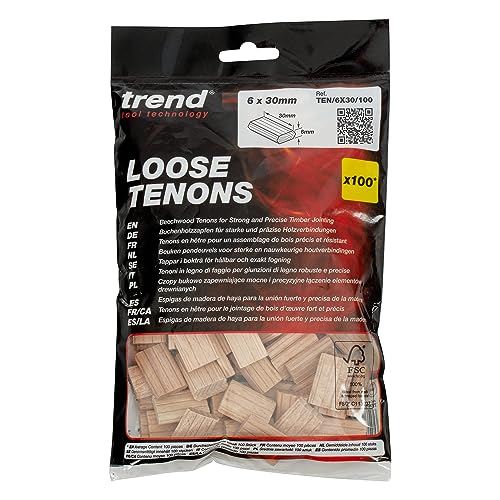 Trend 100pcs Beech Wood Dominos 6 x 30mm for Festool Domino Machine, 1/4 Inch x 1 3/16 Inches Loose Tenons for Woodworking Joinery and Furniture Framing, TEN/6X30/100 - style: 1/4" x 1-3/16" (6 x 30mm) 100pcs